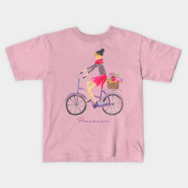 Provence France Biking Bicycling Cute French Girl's Woman's Kids T-Shirt by Pine Hill Goods